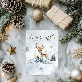 冬の森ベビー鹿の赤ちゃんシャワーオムツラッフル エンクロージャーカード
