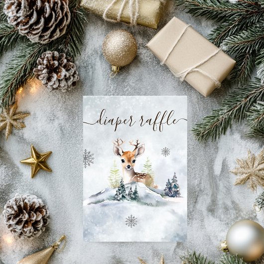 冬の森ベビー鹿の赤ちゃんシャワーオムツラッフル エンクロージャーカード