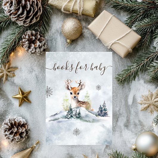冬の森ベビー鹿の赤ちゃんシャワーブックベビー エンクロージャーカード