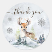 冬の森ベビー鹿ベイビーシャワーサンキュー ラウンドシール (正面)