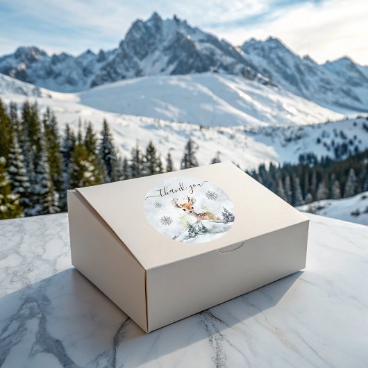 冬の森ベビー鹿ベイビーシャワーサンキュー ラウンドシール