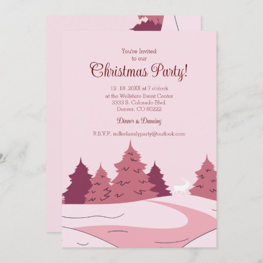 冬の森モダンのクリスマスパーティー 招待状 (正面/裏面)