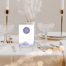 冬の森ラベンダー水色風光明媚な編集可能 テーブルナンバー