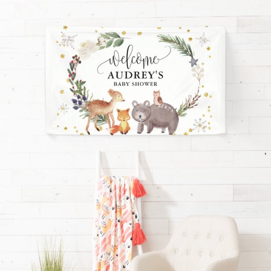 冬の森林の動物の風景へようこそ 横断幕 (インサイチュ)