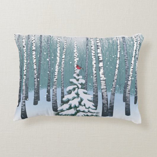 冬の森林の樺の木 アクセントクッション (裏面)