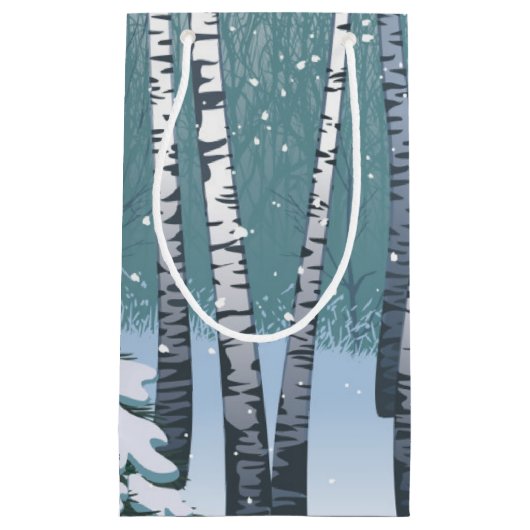 冬の森林の樺の木 スモールペーパーバッグ (正面)