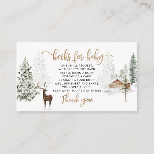 冬の森林の鹿の本ベビーチケット エンクロージャーカード (正面)