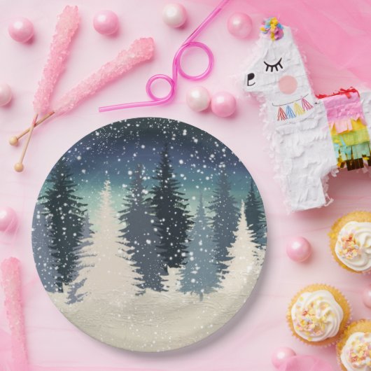 冬の森林はそれが雪が降るようにしました ペーパープレート (パーティー)