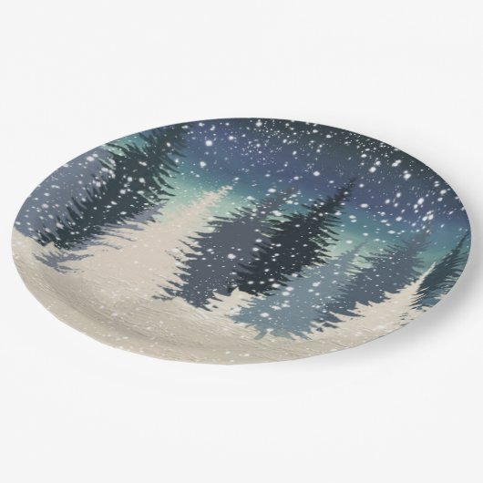 冬の森林はそれが雪が降るようにしました ペーパープレート (アングル)