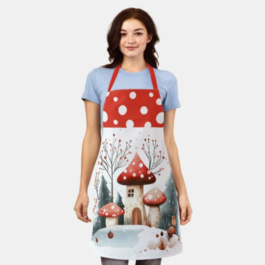 冬の森林キノコ エプロン (着用した状態)