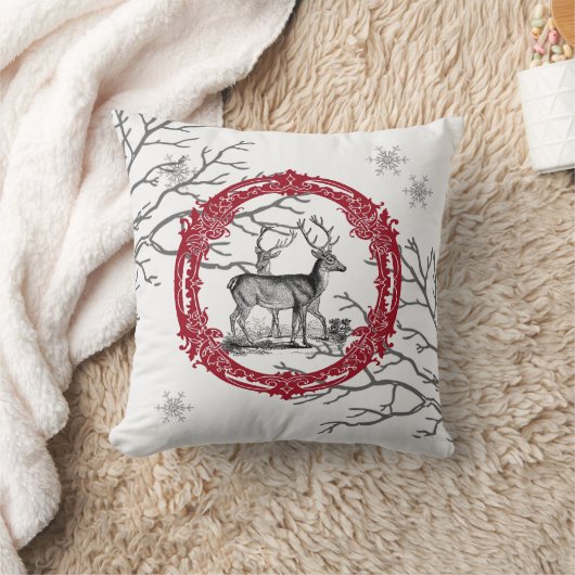 冬の森林クリスマスの枕のシカ クッション (ブランケット)