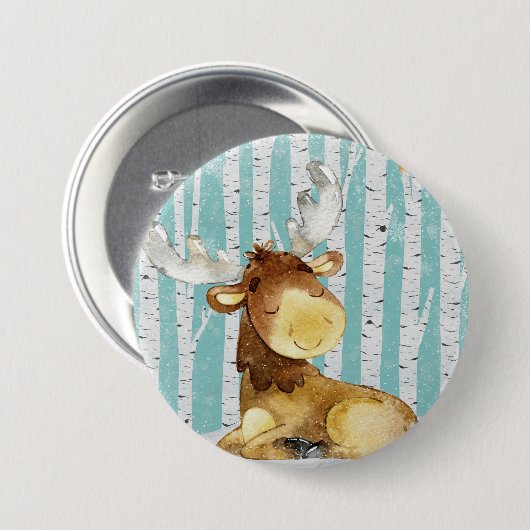 冬の森林シカの森林動物の友人 缶バッジ (正面&裏面)