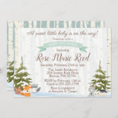 冬の森林動物たち，ワンダーランドのベビーシャワー 招待状 (正面/裏面)