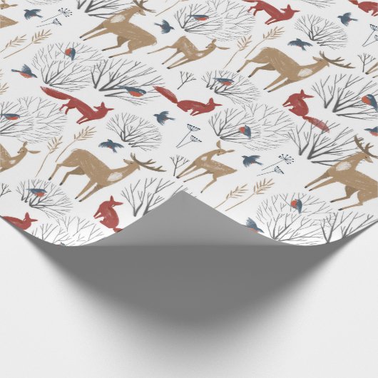 冬の森林動物のクリスマスパターン ラッピングペーパー (角)