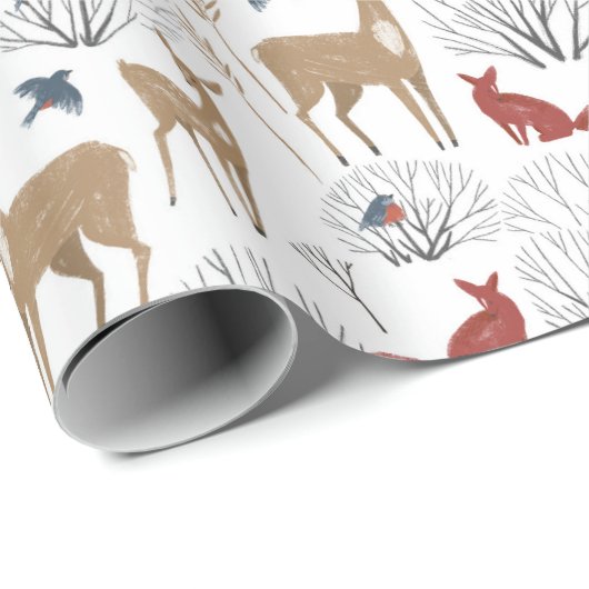 冬の森林動物のクリスマスパターン ラッピングペーパー (ロールコーナー)
