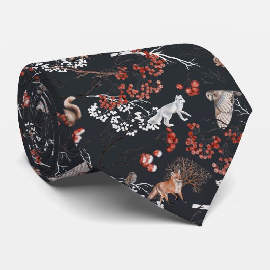 冬の森林動物のクリスマス ネクタイ (ロール)