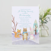 冬の森林動物のベビーシャワーの招待状 招待状 (スタンド正面)