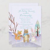 冬の森林動物のベビーシャワーの招待状 招待状 (正面/裏面)