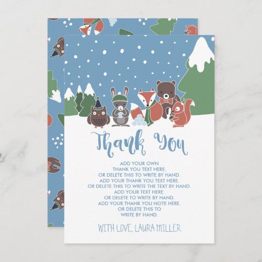 冬の森林動物のベビーシャワーは感謝していしています サンキューカード (正面/裏面)