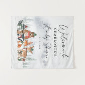 冬の森林動物のベビーシャワー歓迎 タペストリー (正面(横))