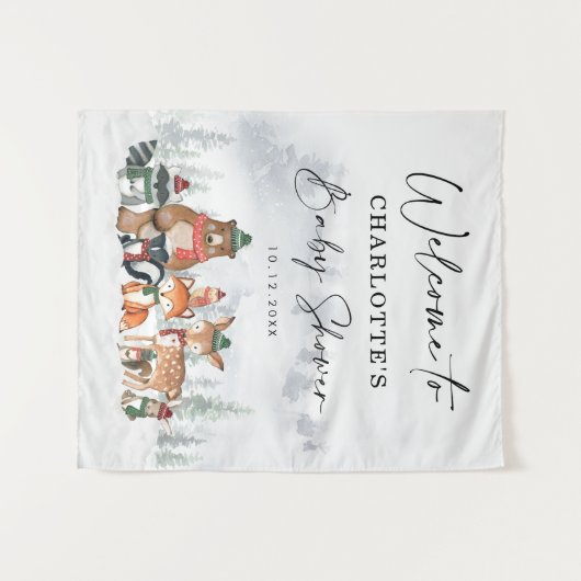 冬の森林動物のベビーシャワー歓迎 タペストリー (正面(横))