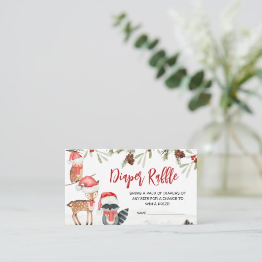 冬の森林動物の冷たい外おむつラッフル エンクロージャーカード (スタンド正面)