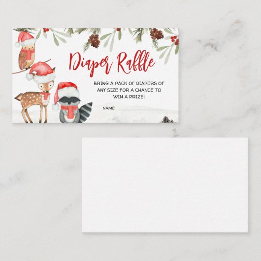 冬の森林動物の冷たい外おむつラッフル エンクロージャーカード (正面/裏面)