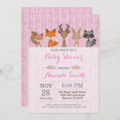 冬の森林動物の女の子のベビーシャワーの招待状 招待状 (正面/裏面)