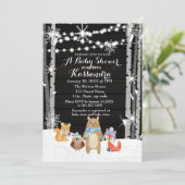 冬の森林動物の森の赤ちゃんシャワーカード 招待状 (スタンド正面)