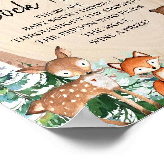 冬の森林動物の森ベビー靴下狩りゲーム ポスター (角)