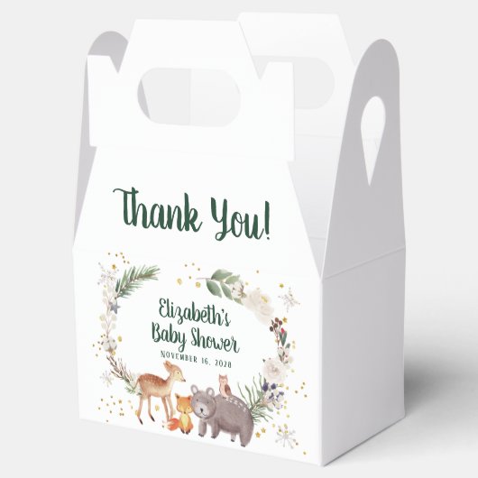 冬の森林動物の赤ちゃんシャワーありがとう フェイバーボックス (オープン)