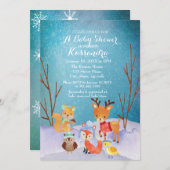 冬の森林動物の赤ちゃんシャワーカード 招待状 (正面/裏面)