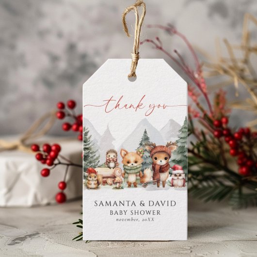 冬の森林動物の赤ちゃんシャワー ギフトタグ