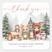 冬の森林動物の赤ちゃんシャワー スクエアシール (正面)
