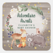 冬の森林動物の赤ちゃんシャワー スクエアシール (正面)