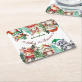 冬の森林動物の赤ちゃんシャワー スクエアペーパーコースター (アングル)