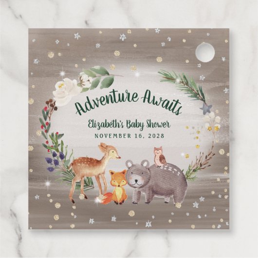 冬の森林動物の赤ちゃんシャワー フェイバータグ (裏面)