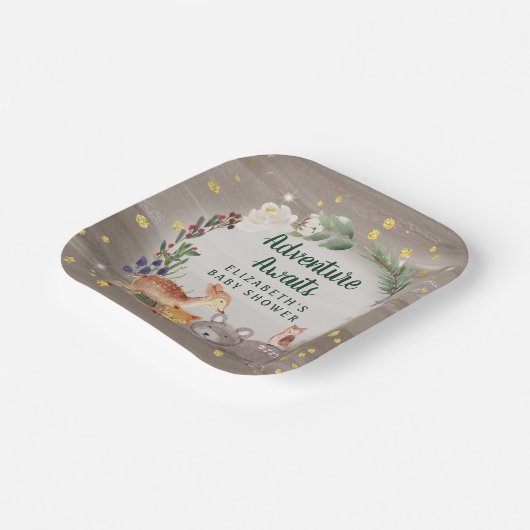 冬の森林動物の赤ちゃんシャワー ペーパープレート (傾斜あり)