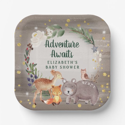 冬の森林動物の赤ちゃんシャワー ペーパープレート (正面)