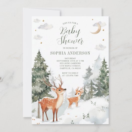 冬の森林動物の赤ちゃんシャワー 招待状 (正面)