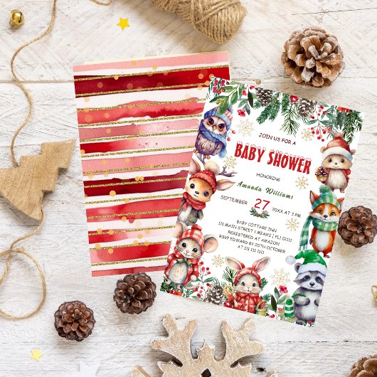 冬の森林動物の赤ちゃんシャワー 招待状