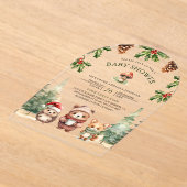 冬の森林動物クリスマスアーチ赤ちゃんシャワー アクリル招待状 (レイダウン)