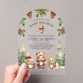 冬の森林動物クリスマスアーチ赤ちゃんシャワー アクリル招待状 (インサイチュ (ポータブル))