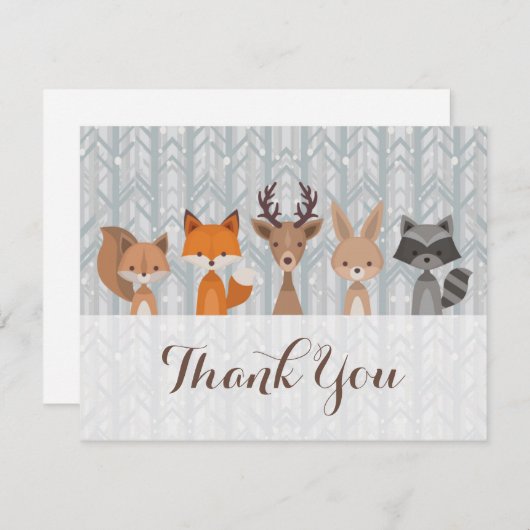 冬の森林動物サンキューカード サンキューカード (正面/裏面)