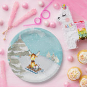 冬の森林友人-動物のイラストレーション ペーパープレート (パーティー)