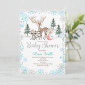 冬の森林森林女の赤ちゃんのシャワーの招待状 招待状 (スタンド正面)