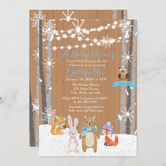 冬の森林森林男の赤ちゃんのシャワーの招待状 招待状 (正面/裏面)