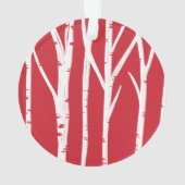 冬の森林樺の木及び赤く基本的な写真 オーナメント (裏面)