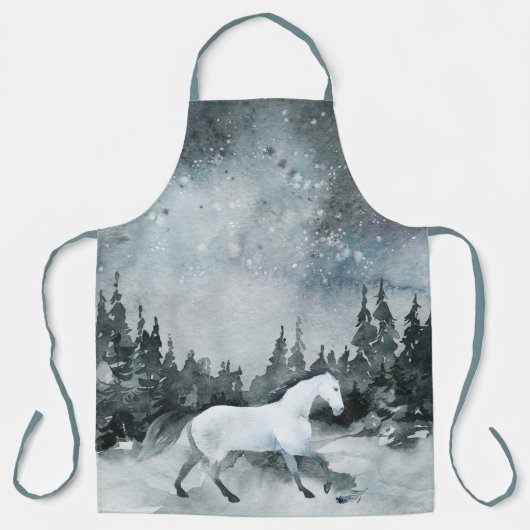 冬の森林白馬夜空 エプロン (正面)