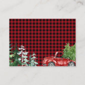 冬の森林赤トラック赤ちゃんシャワーおむつラッフル エンクロージャーカード (裏面)
